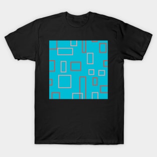 Abstract Pink and Red Shapes on Blue T-Shirt